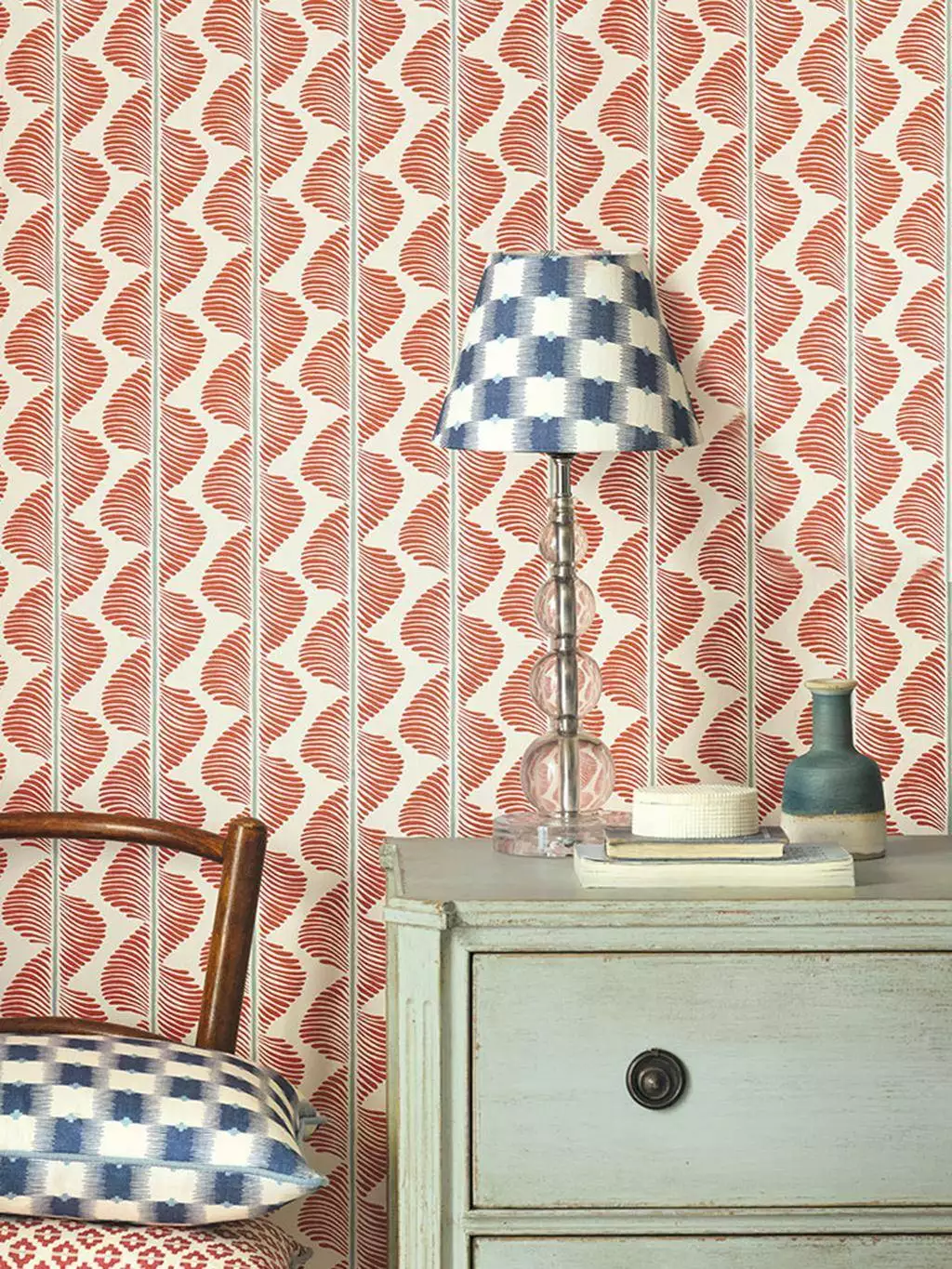 Aubin, col. 06 - Ranken - Streifen - Creme - Rot - ROMO
