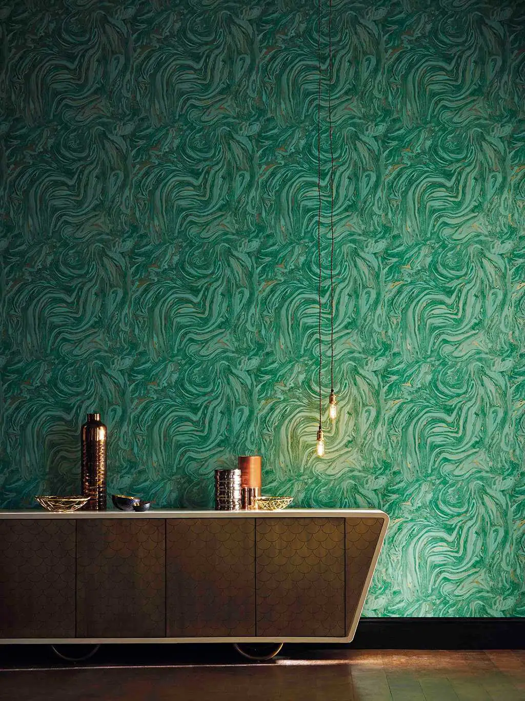 Caesar, col.08 - Marmor - Steinoptik - Gold - Grün - Sanderson 