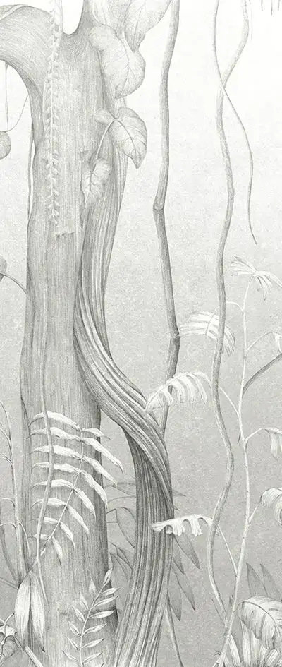 Moesson, col. 02 - Blätter - Bäume - Creme - Grau - Masureel