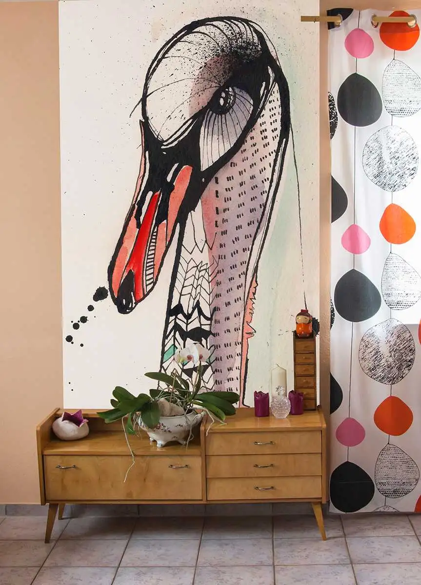 Swan in Love | Ausdrucksstarke Schwan Tapete - Aquarell - Tapeten mit Vogelmotiven - Zeichnungen - Carlos