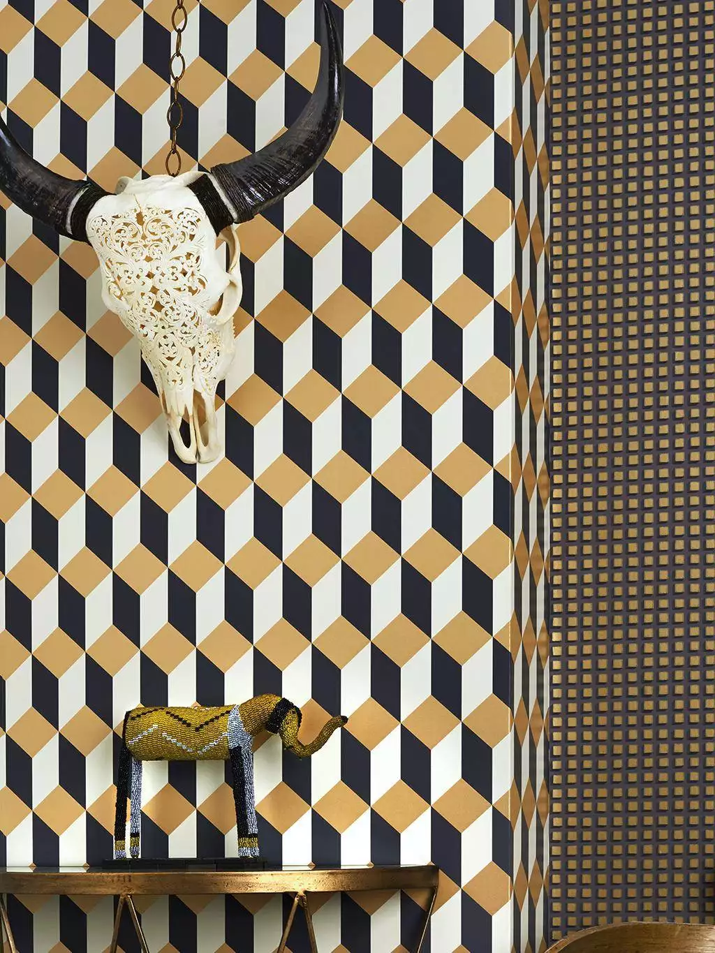 Delano, col. 30 - Quadrate/Rechtecke - Anthrazit - Creme - Gold - Cole & Son