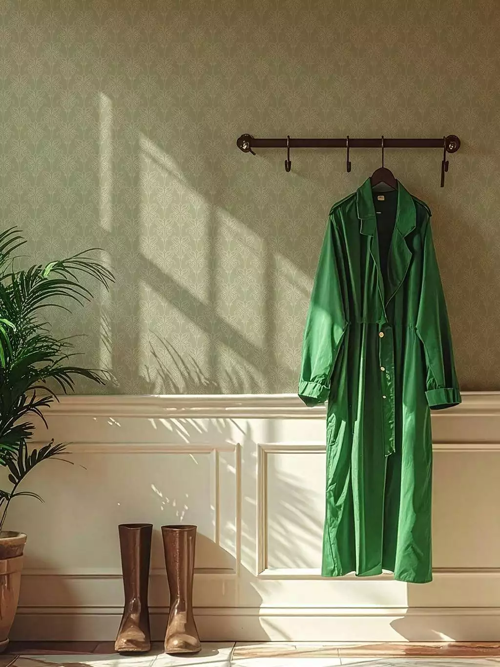 Iris, col. 04 - Klassische Muster - Ornamente - Ranken - Creme - Hellgrün - GAMMALSVENSKA