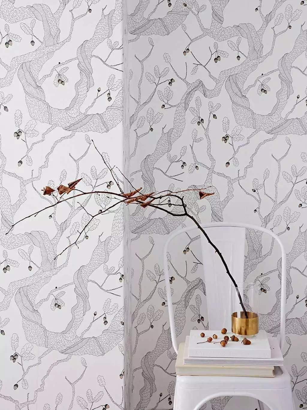 Oak Tree, White - Bäume - Anthrazit - Silber - Weiß - Abigail Edwards