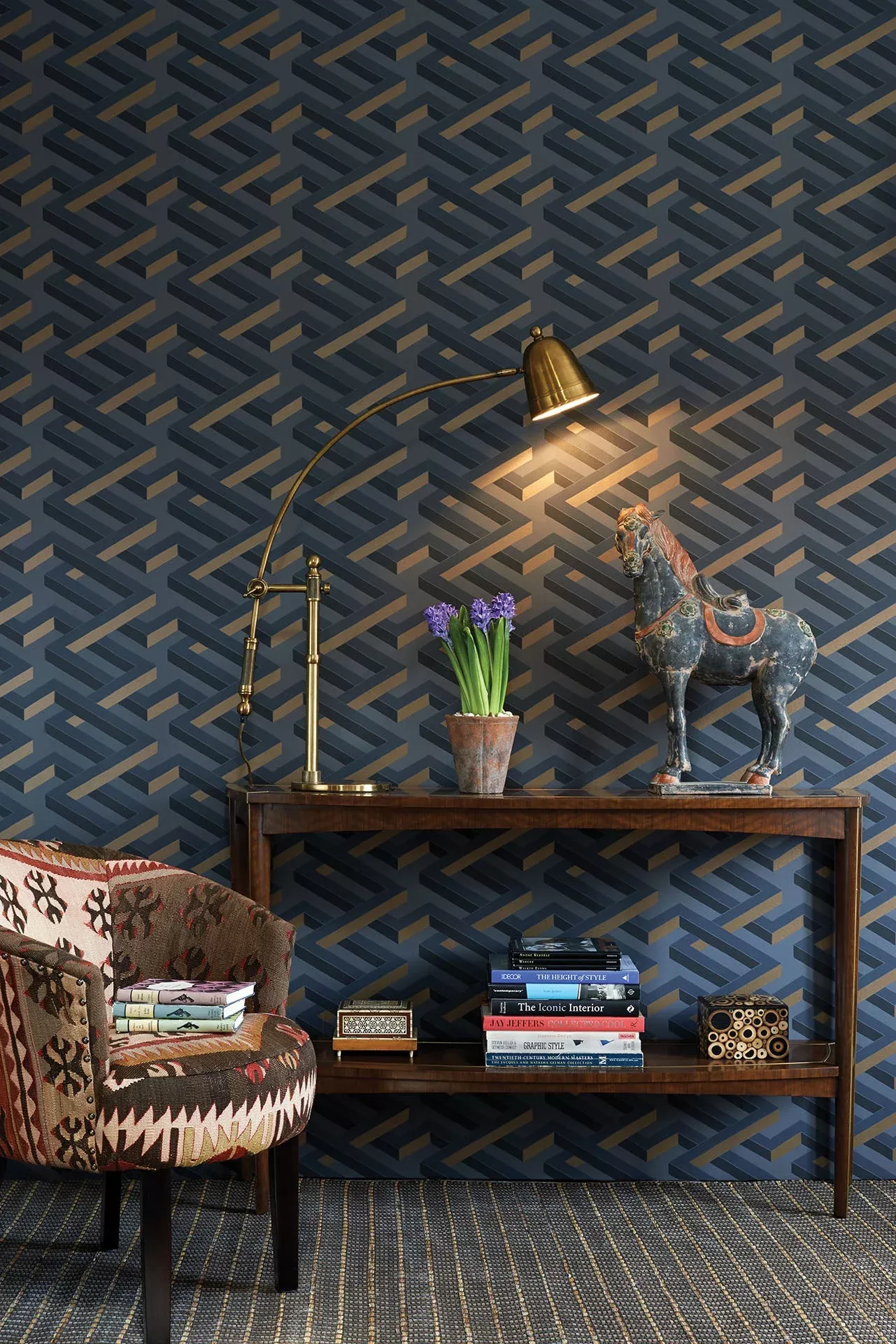Luxor, col. 01 - 3D Tapeten - Grafische Muster - Anthrazit - Blau - Bronze - Cole & Son