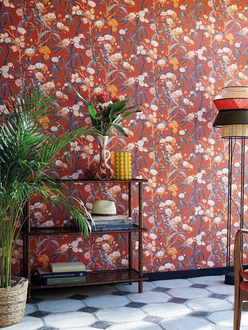 Habana, col. 7 - Blumen - Blätter - Früchte - Äste - Creme - Olive - Orange - Rot - Casadeco