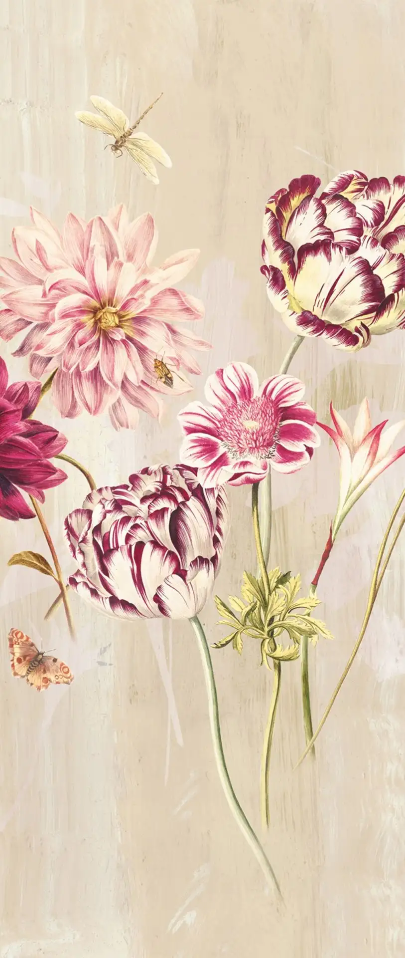 ELISE BLUSH, col. 02 - Blumen - Blätter - Schmetterlinge - Tier Tapeten - Multicolor - Masureel