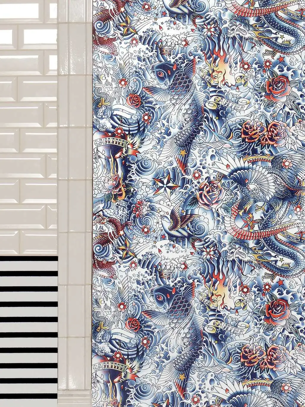 Iresumi, col.01 - Sterne - Tapeten mit Vogelmotiven - Tier Tapeten - Zeichnungen - Blau - Orange - Schwarz - Weiß - Jean Paul Gaultier