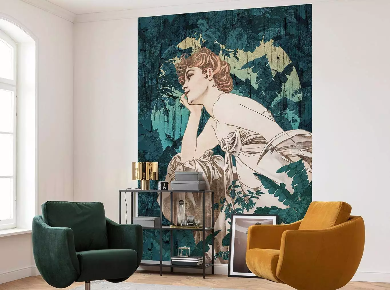 Songes, col. 7 - Blätter - Figuren - Gesichter - Jugendstil - Multicolor - Komar.Vlies