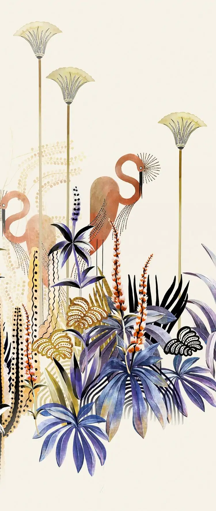 Lush Amparo, col. 03 - Blumen - Blätter - Landschaft - Tapeten mit Vogelmotiven - Tier Tapeten - Multicolor - Masureel