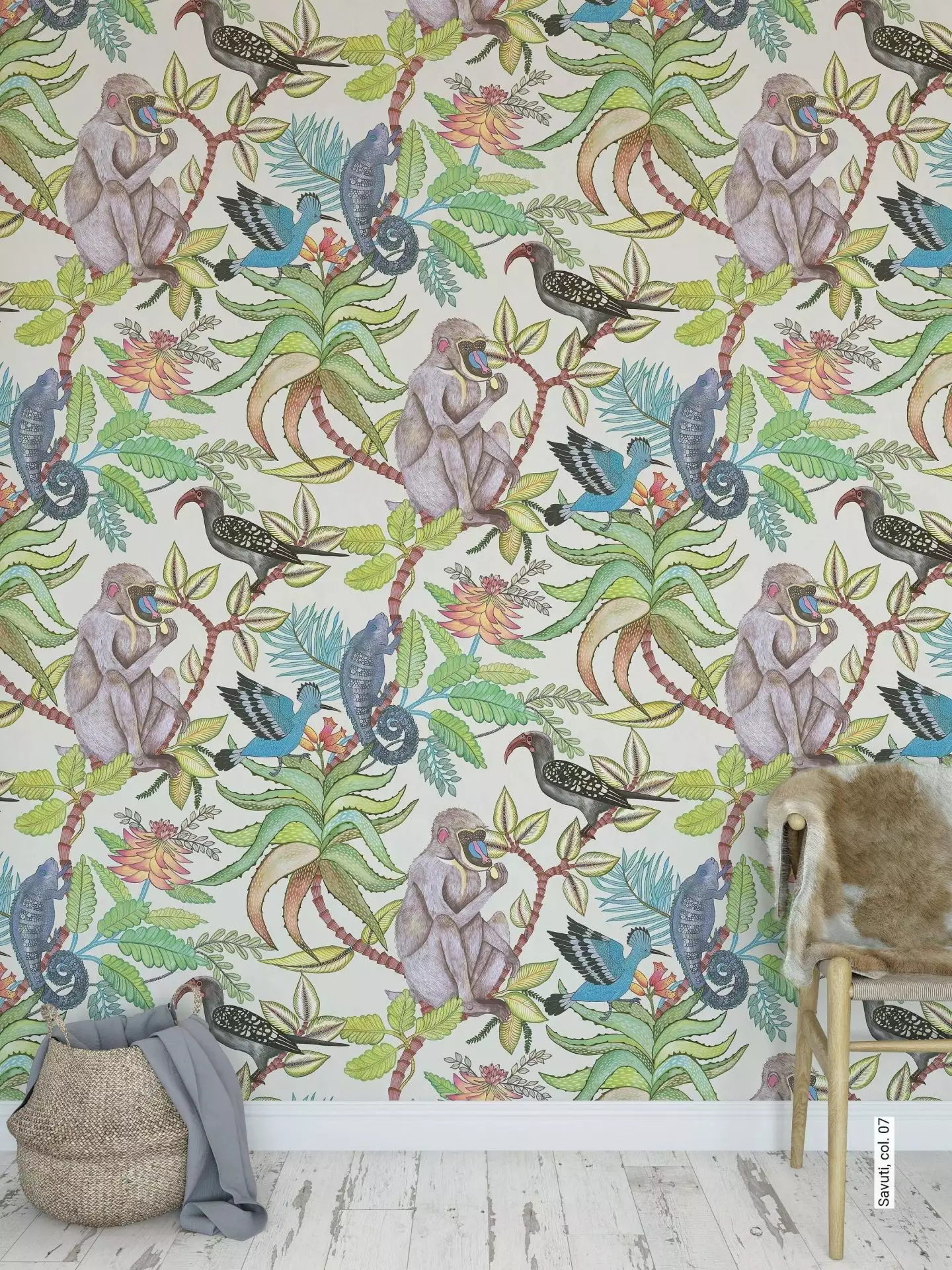 Savuti, col. 07 - Tapeten mit Vogelmotiven - Tier Tapeten - Creme - Multicolor - Cole & Son