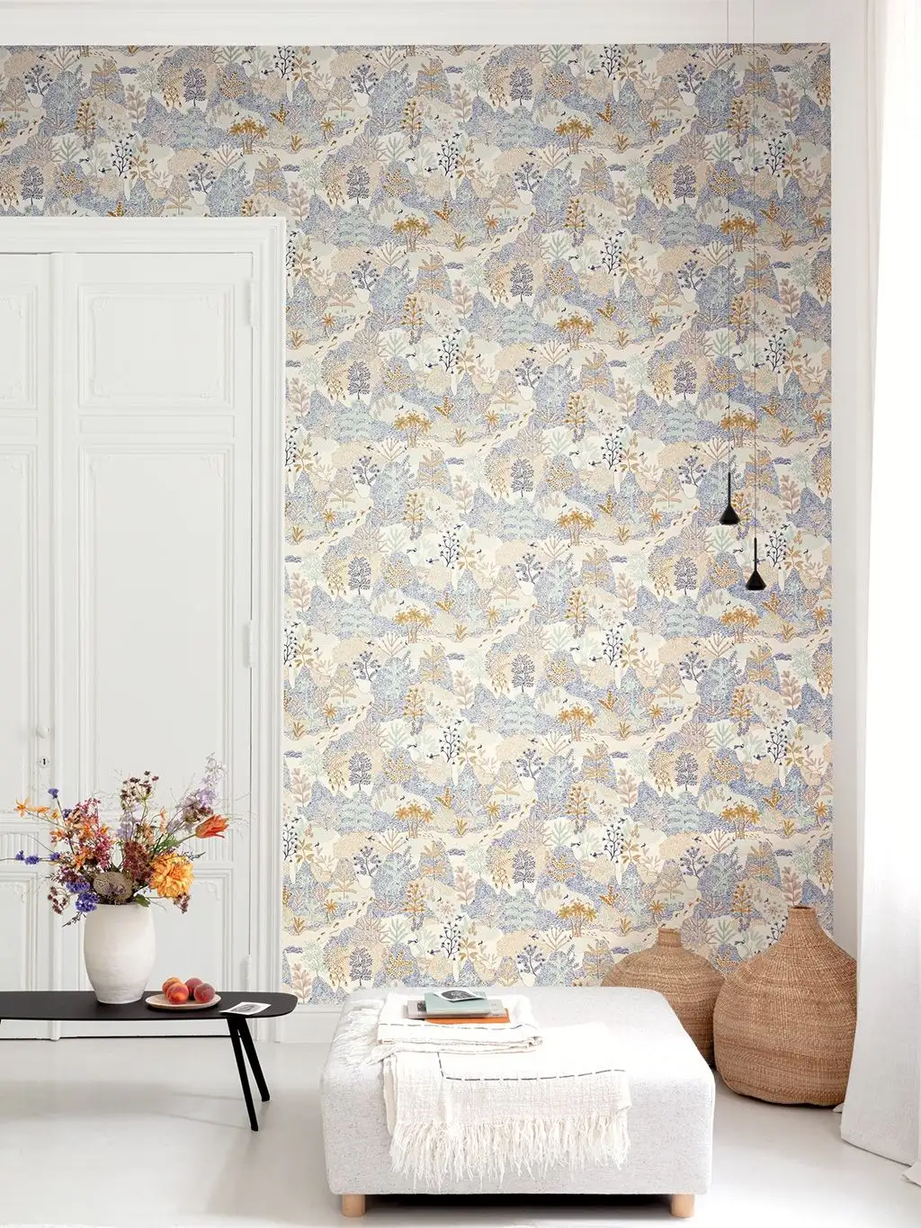 PARADISO COBALT - Bäume - Fische - Landschaft - Tier Tapeten - Blau - Creme - Hellbraun - Hellgrün - Masureel