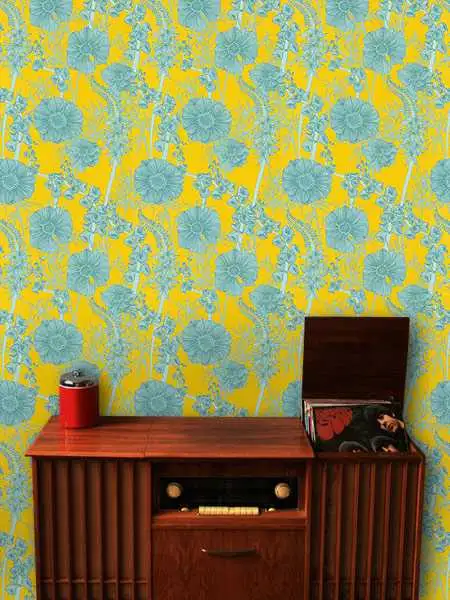 Summer Garden, blue - Blumen - Gelb - Türkis - Camilla Meijer