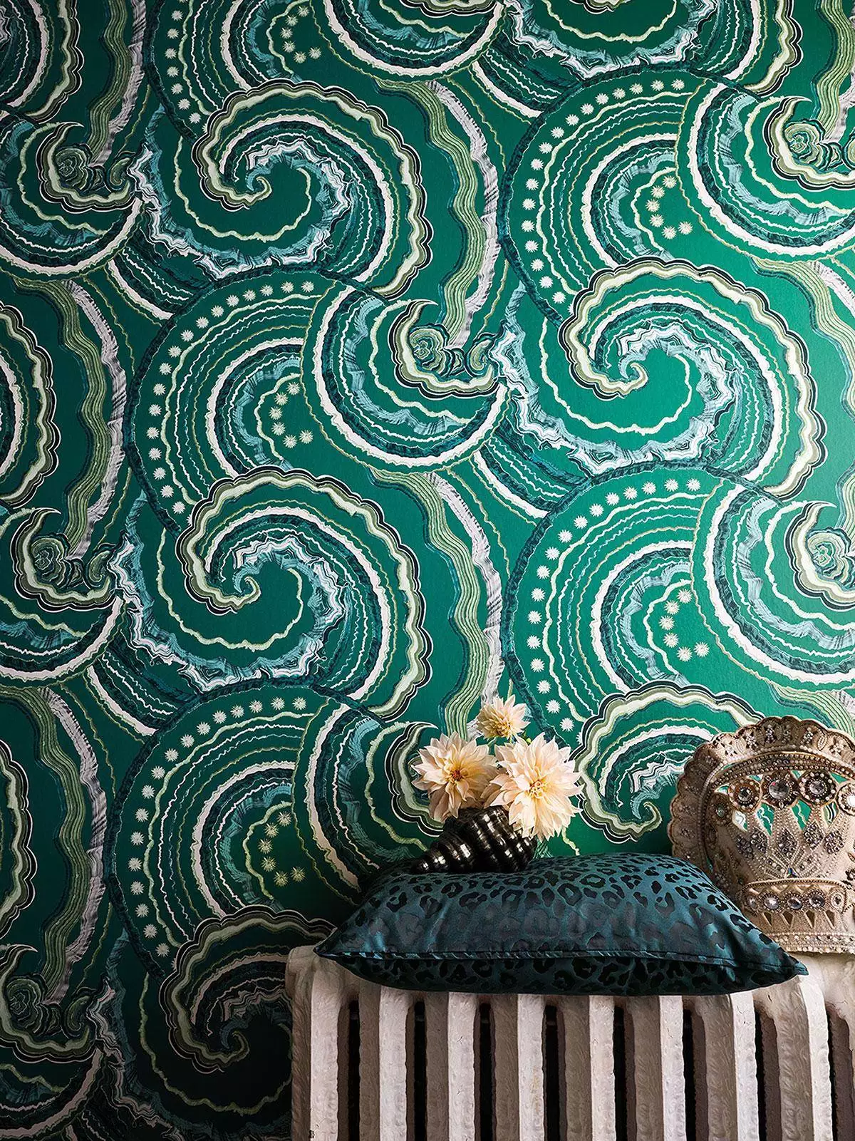 Fantasia, col. 05 - Abstrakt - Kreise - Marmor - Wellen - stein naturstein - Grün - Multicolor - Perlmutt - ROMO