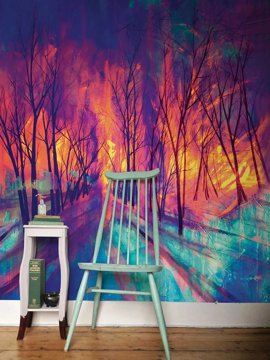 A forest-into the trees, nighttime - Bäume - Landschaft - Blau - Multicolor - Elli Popp