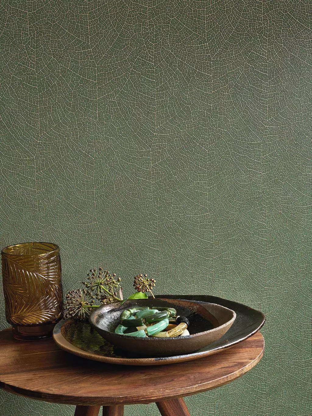 Nola, col. 09 - Blätter - Metallic - Gold - Grün - Casadeco