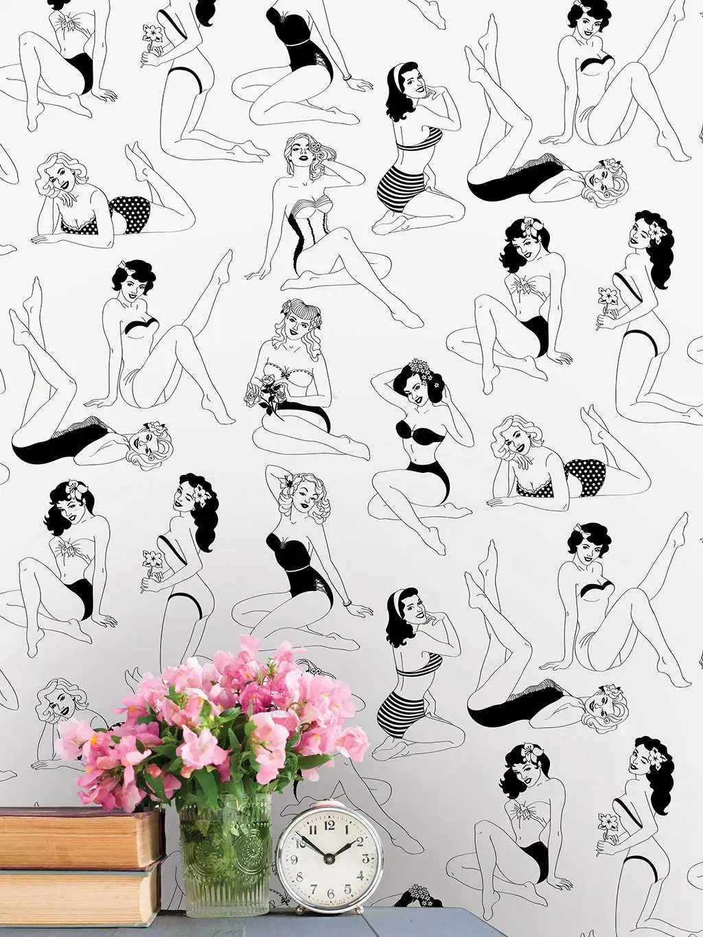 Pin-up Wallpaper, black & white - Figuren - Schwarz - Schwarz und Weiß - Weiß - Dupenny