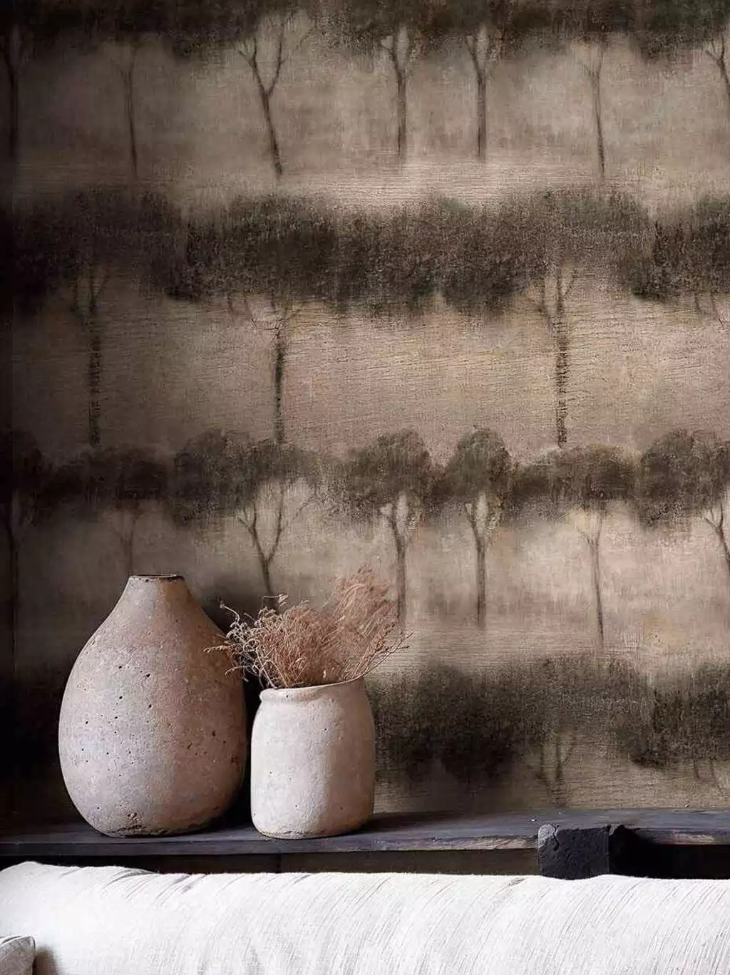 Ourika Trees, stone - Bäume - Florale Muster - FotoTapeten - Landschaft - Anthrazit - Creme - COORDONNÈ