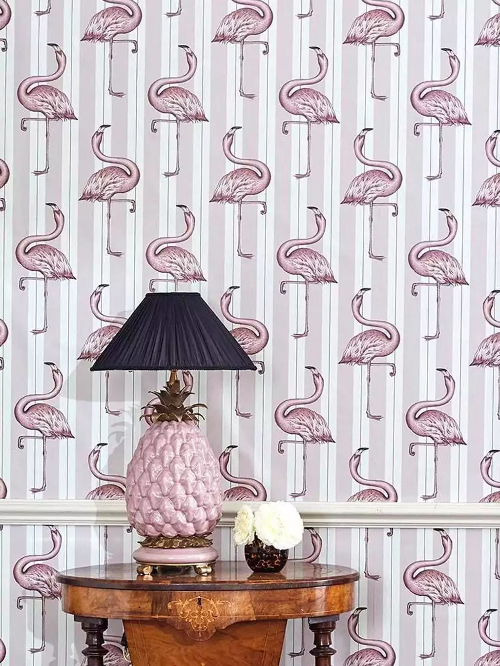 Flamboyance, off white und pink - Animal Print - Flamingos - Streifen - Rosa - House of Hackney