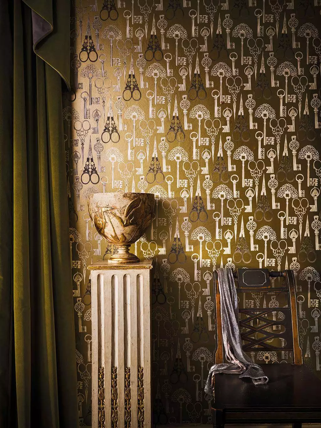Roxanne, col. 04 - Moderne Muster - Möbel - Retro Muster - Gold - Silber! - ROMO