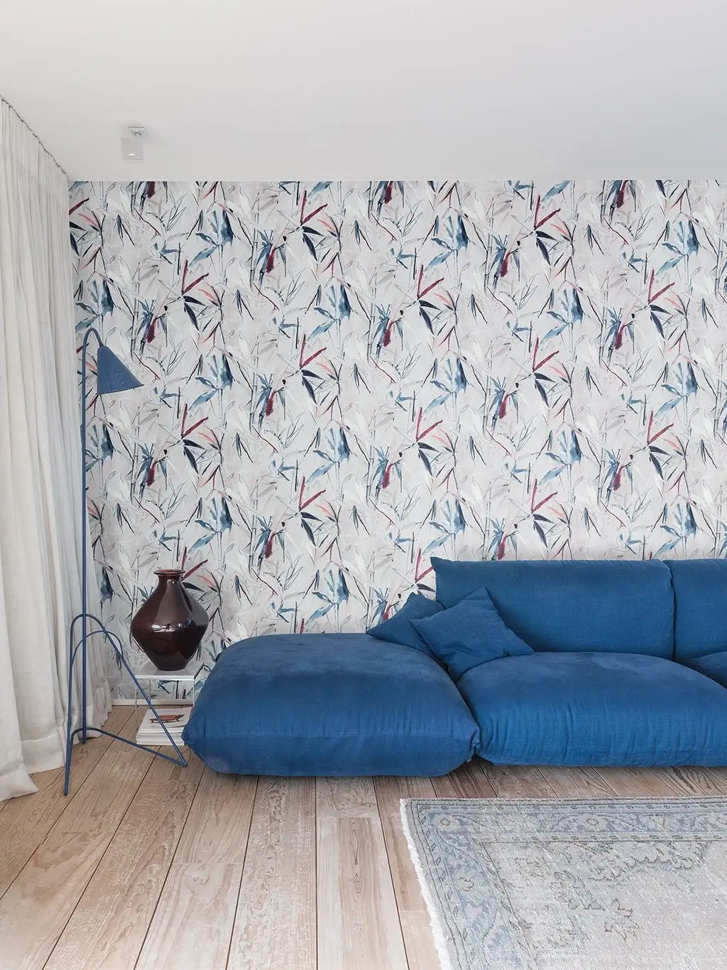 Carizzo, col. 5 - Blätter - Blau - Creme - Weiß - Masureel