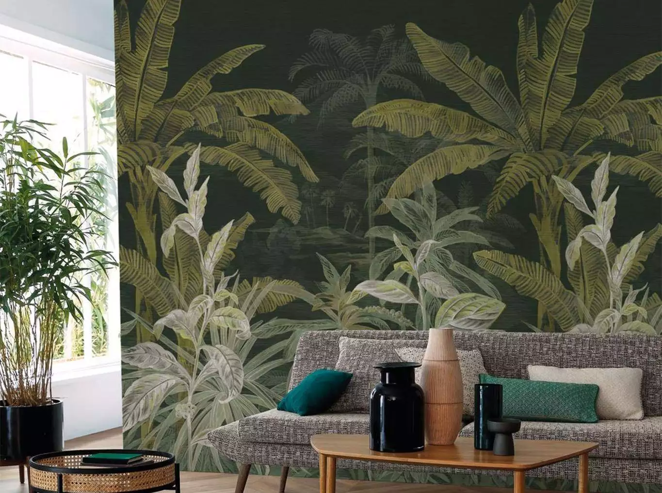 Panoramique Olea - Blätter - Bäume - Creme - Grün - Schwarz - Casamance