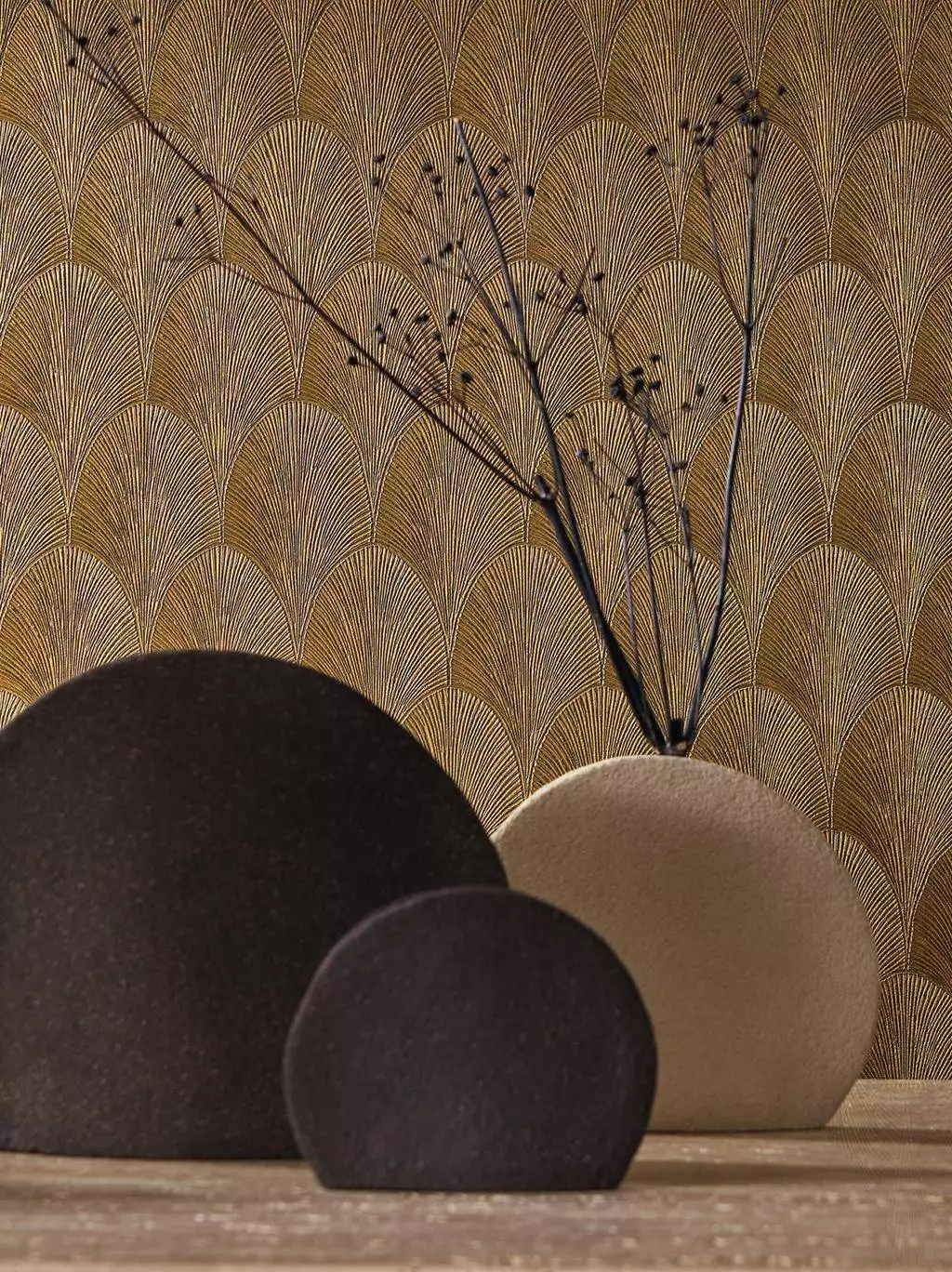 Tourmaline, col. 08 - Art Deco - Grafische Muster - Braun - Gold - Casamance