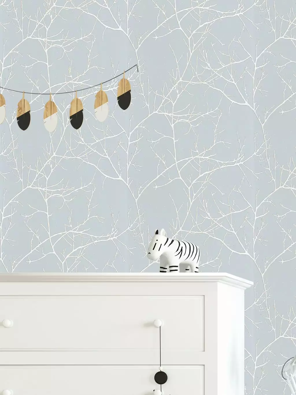 Mythe, col. 20 - Florale Muster - Äste - Gold - Hellblau - Weiß - Casadeco