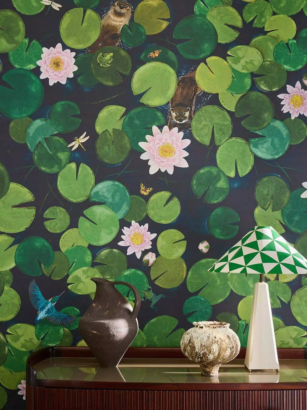 Lily Pads - Blumen - Blätter - Großmotiv - Wasser - Grün - Hellgrün - Little Greene