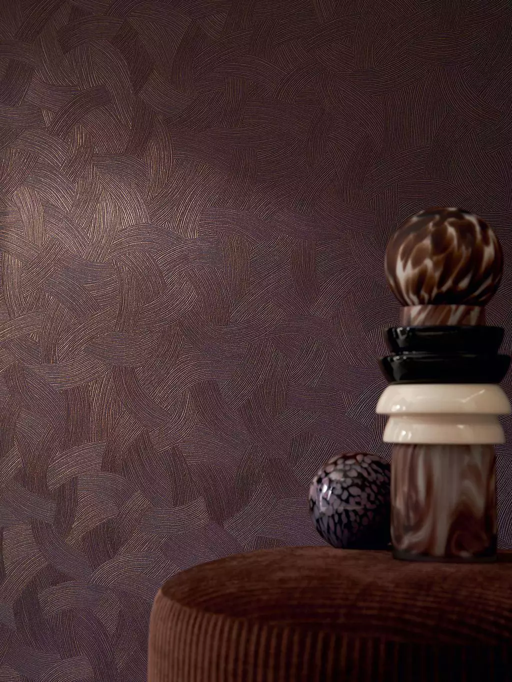 Berenice, col. 50 - Grafische Muster - Moderne Muster - Bronze - Lila - Casamance