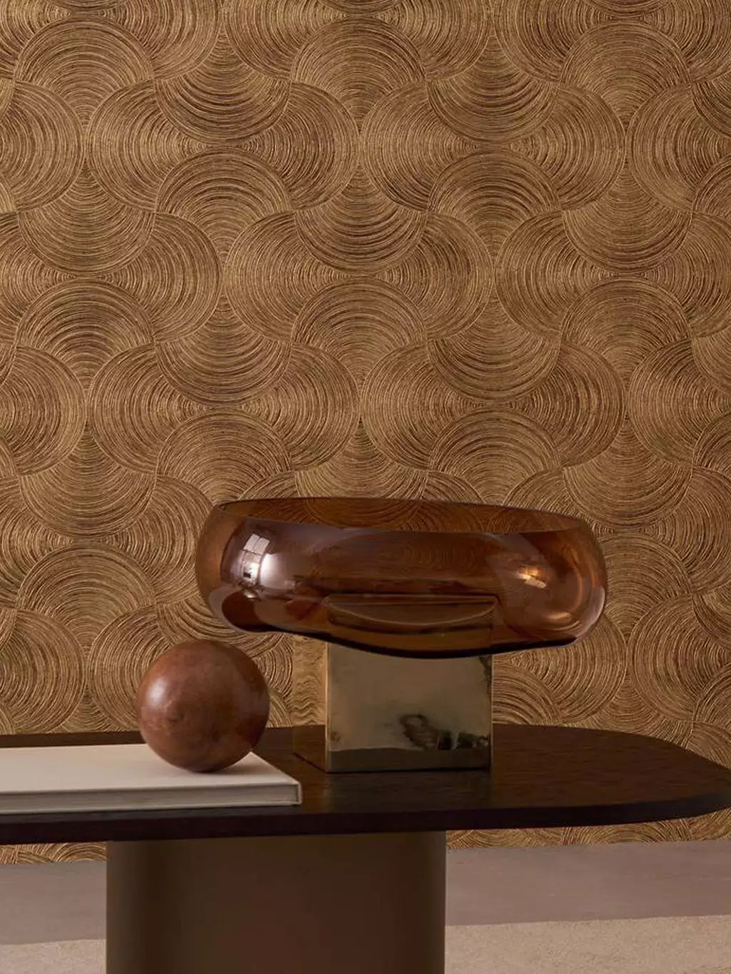 Aphelie, col. 06 - Grafische Muster - Kreise - Moderne Muster - Braun - Gold - Casamance