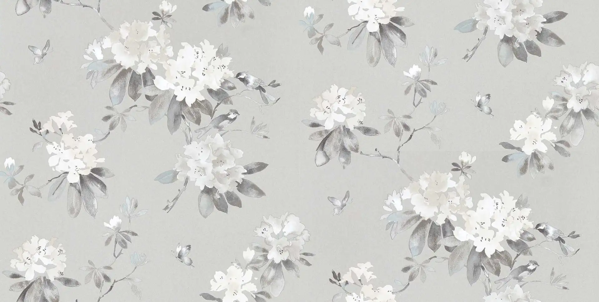 Rhodera, col.05 - Blumen - Anthrazit - Creme - Silber - Weiß - Sanderson 