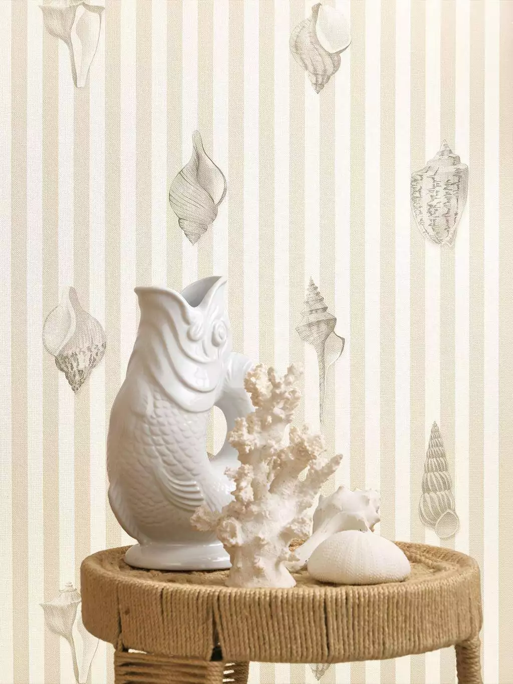 Noirmoutier, col. 13 - Streifen - Unterwasserwelt - Beige - Creme - Hellbraun - Casadeco