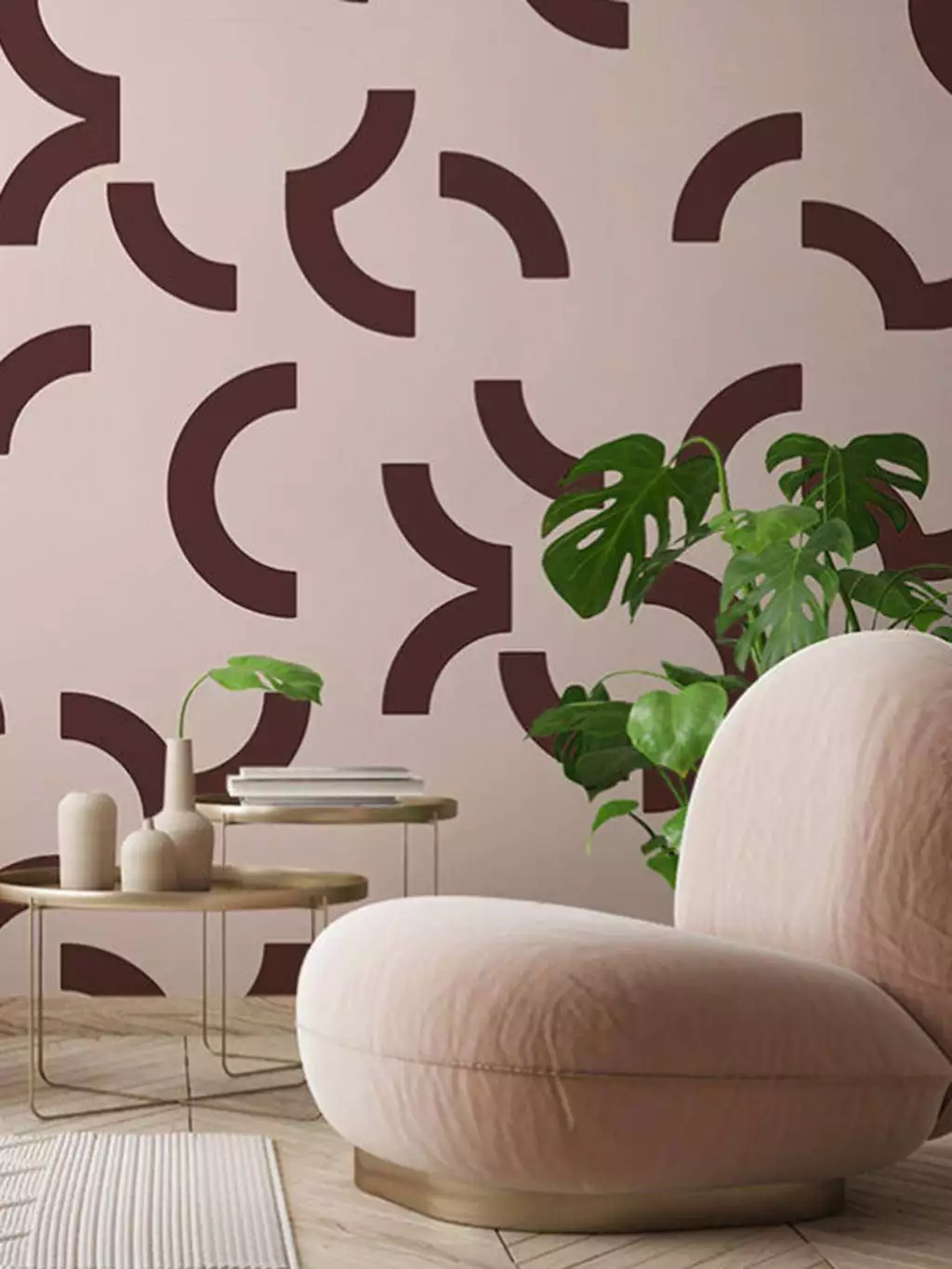 Overscale Contour | Rosate - Grafische Muster - Kreise - Braun - Rosa - Weinrot - Custhom