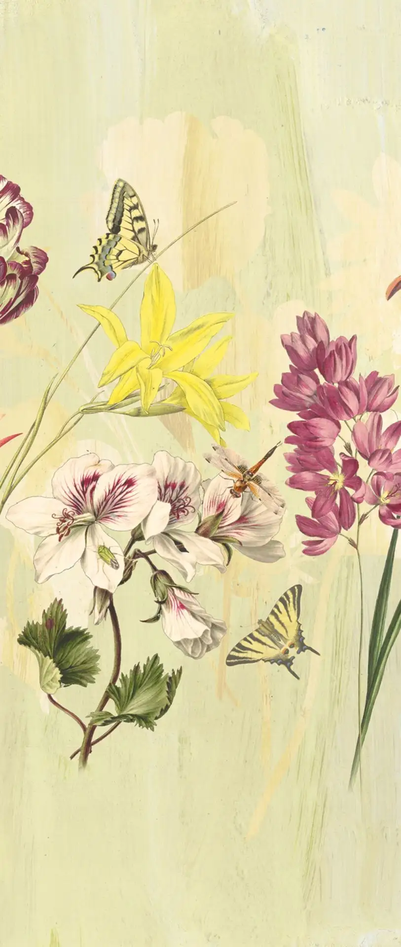 ELISE LINEN, col. 03 - Blumen - Blätter - Schmetterlinge - Tier Tapeten - Multicolor - Masureel