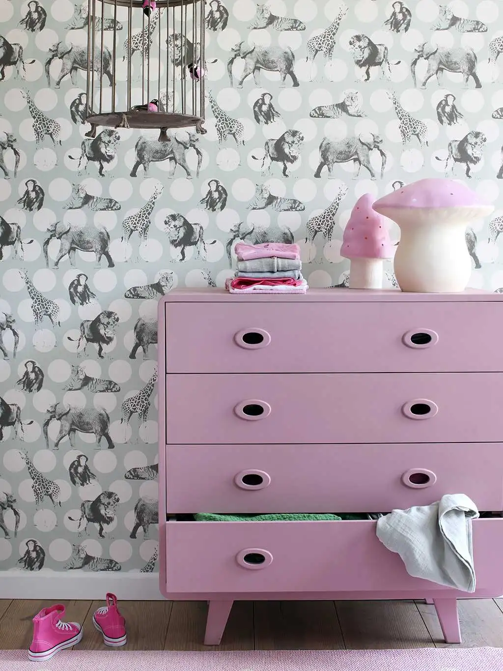 Fergus - Punkte Tapeten - Tier Tapeten - Anthrazit - Mint - Weiß - RaschTextil