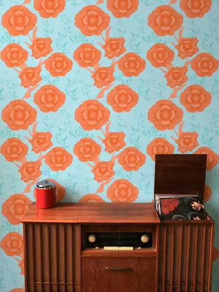 PoppyFlower, blue - Blumen - Hellblau - Orange - Camilla Meijer