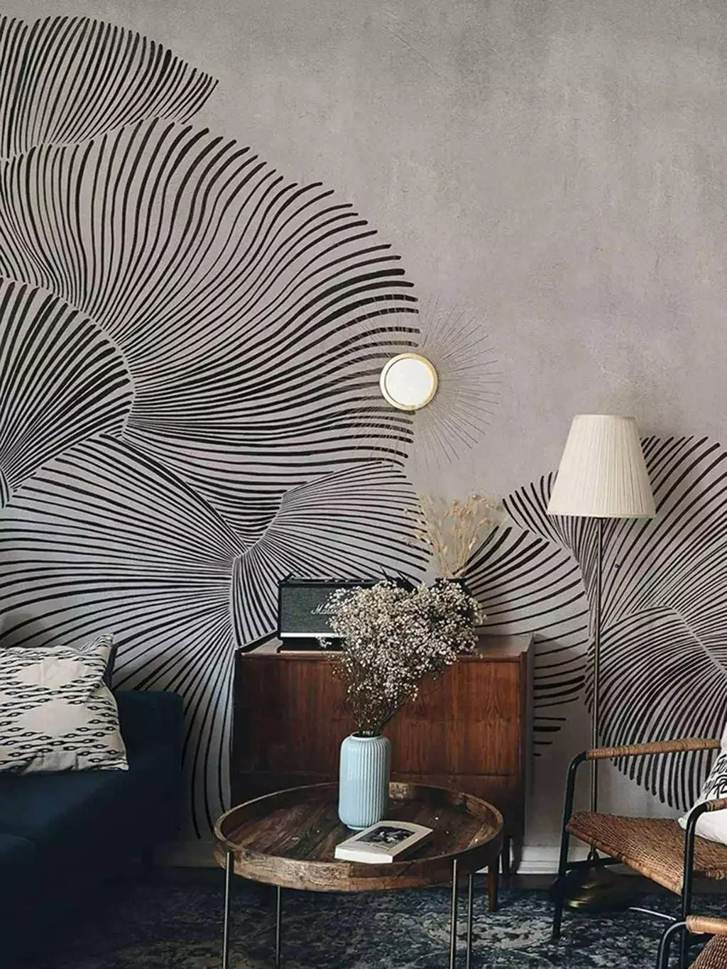 Diving Moment, black  - Bögen - Fächer - Grafische Muster - Großmotiv - Linie - Strandmotive - Grau - Schwarz - Schwarz und Weiß - COORDONNÈ