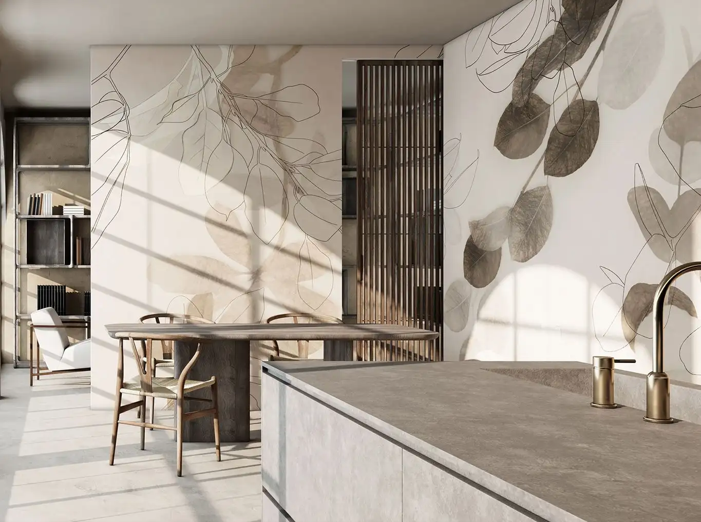 AMABLE - Blätter - Creme - Hellbraun - Glamora