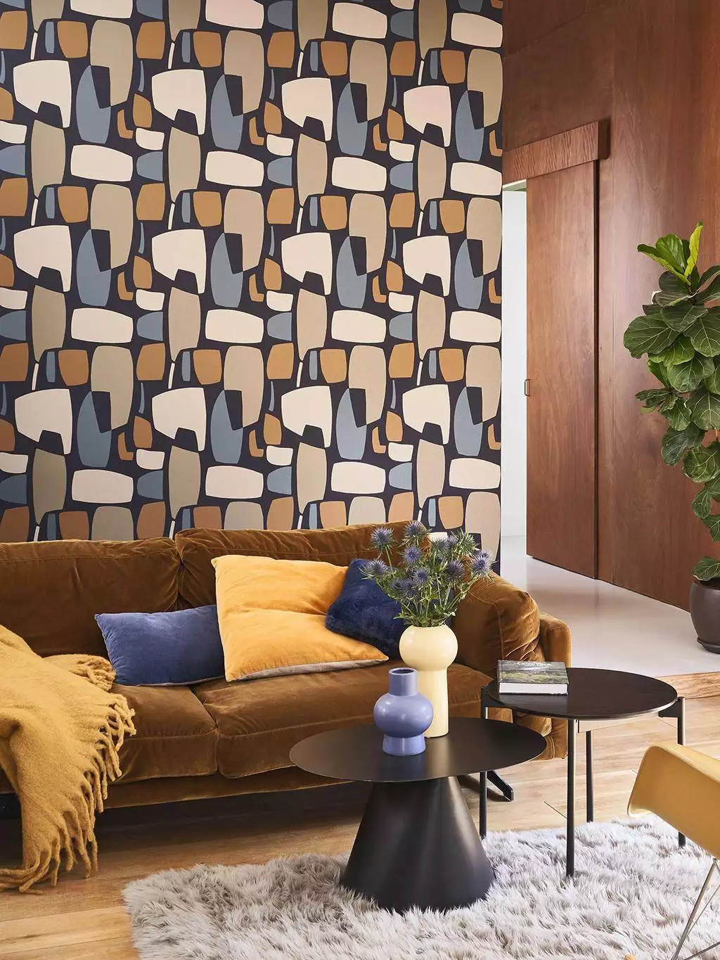 Module Noir - Grafische Muster - Retro Muster - Sixties - Blau - Bronze - Gold - Schwarz - Casadeco