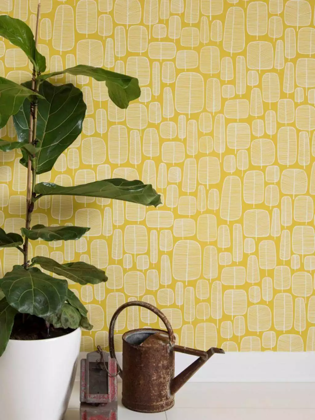 Little Trees, Yellow - Blätter - Gelb - Weiß - MissPrint