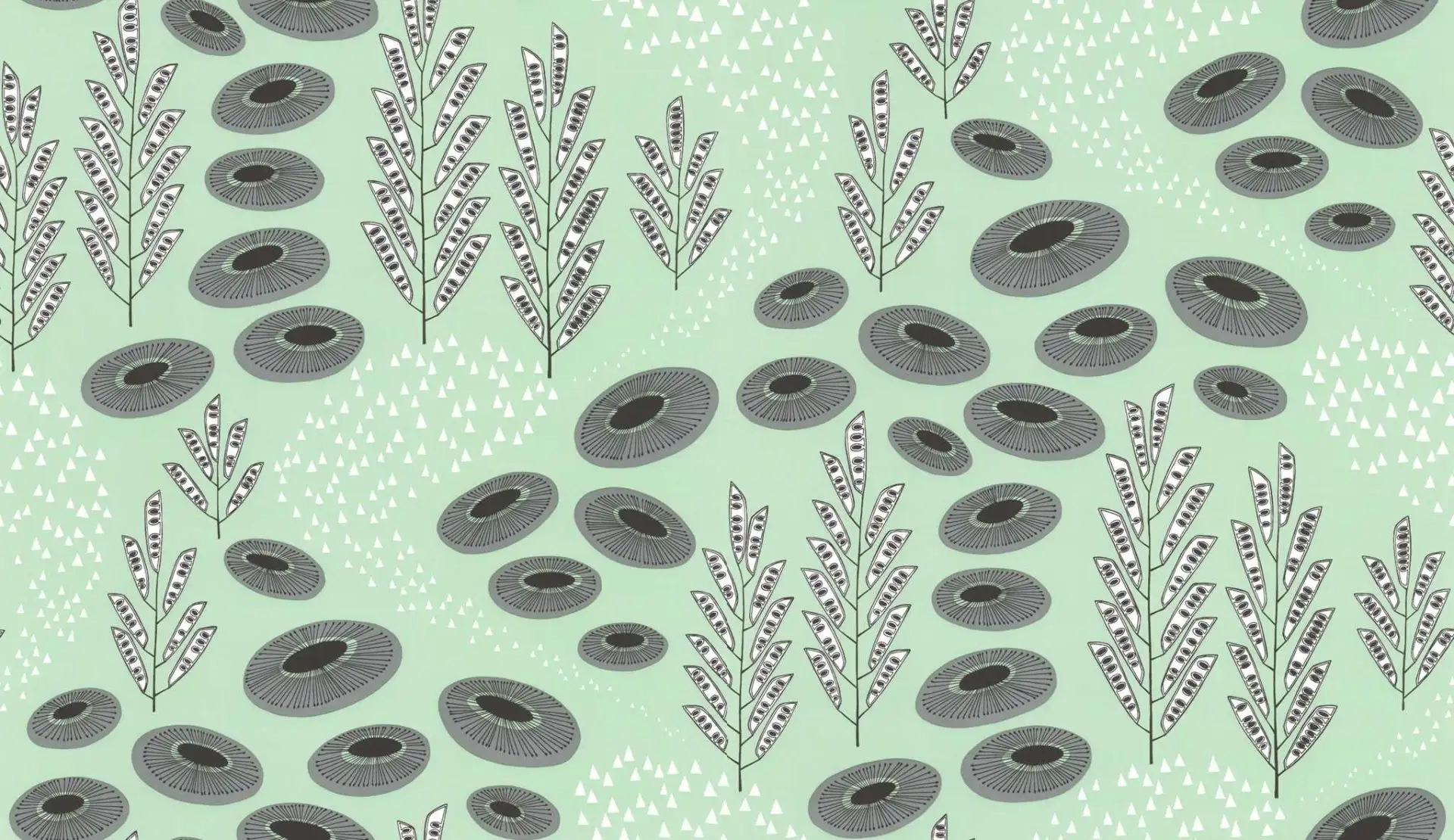 Navajo, col.05 - Blätter - Dreiecke - Mint - Schwarz - Weiß - MissPrint