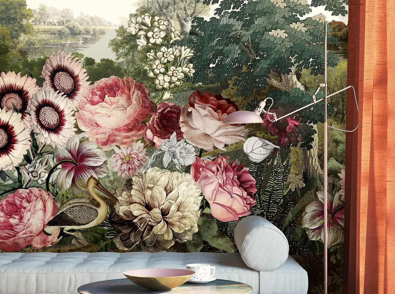 SISSINGHURST CLARET, col. 01 - Blumen - Blätter - Gebäude - Landschaft - Multicolor - Masureel