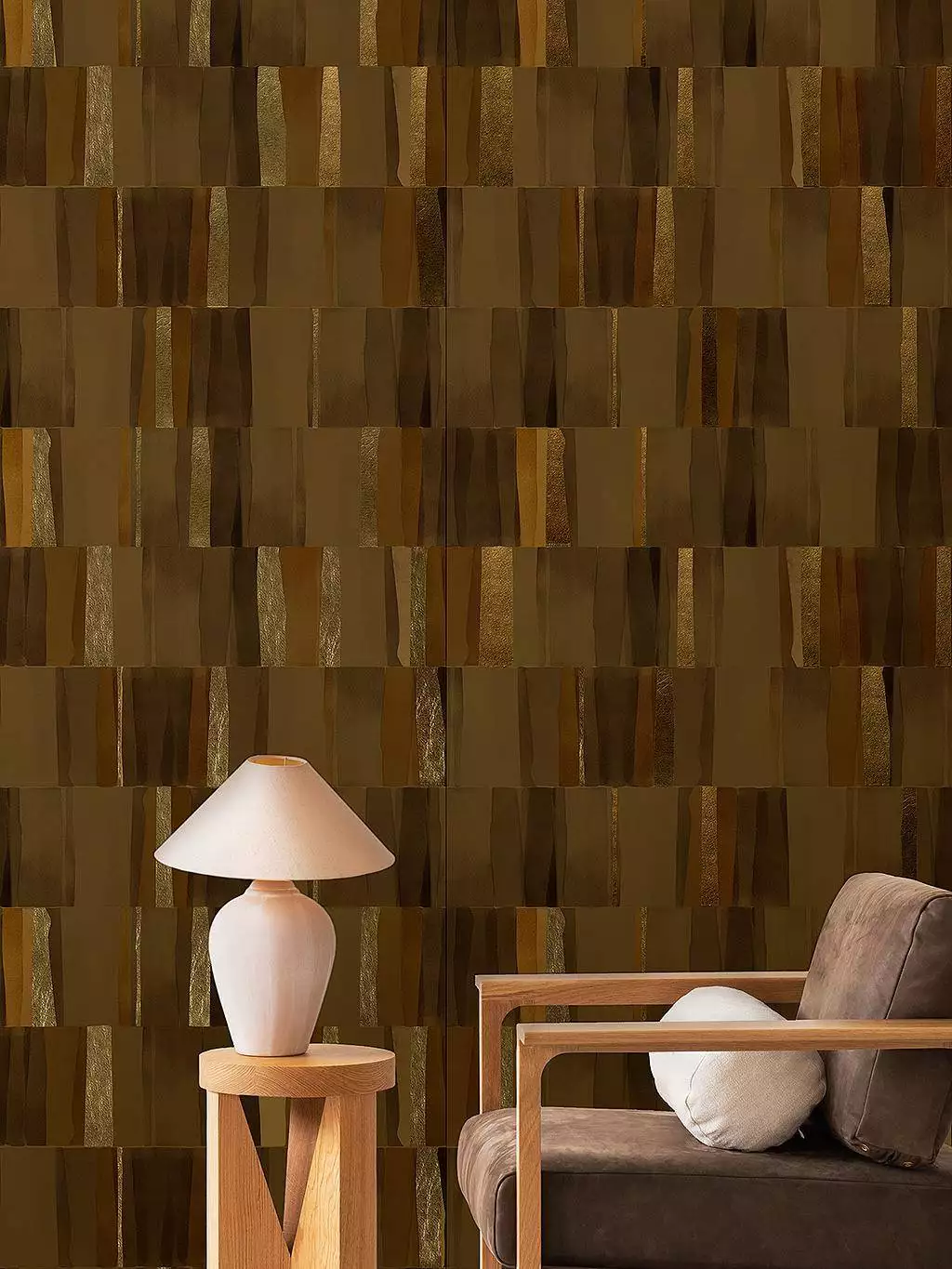 Mineral Gold Leaf Wallpaper, col. Bronze - Moderne Muster - Braun - Gold - Emma Hayes
