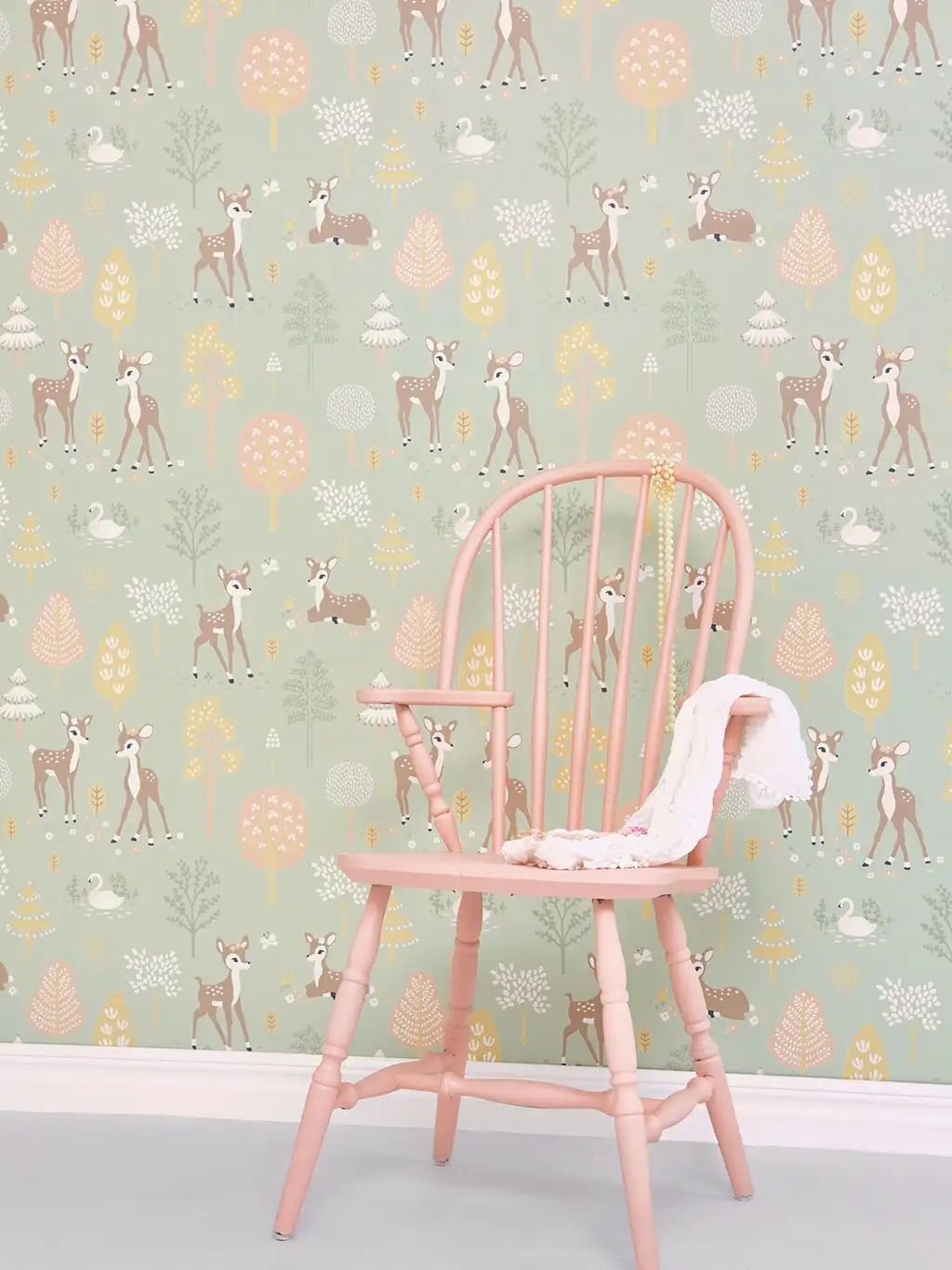 Golden woods, dusty green - Bäume - Tier Tapeten - Braun - Hellgrün - Ocker - Rosa - Weiß - Majvillan AB