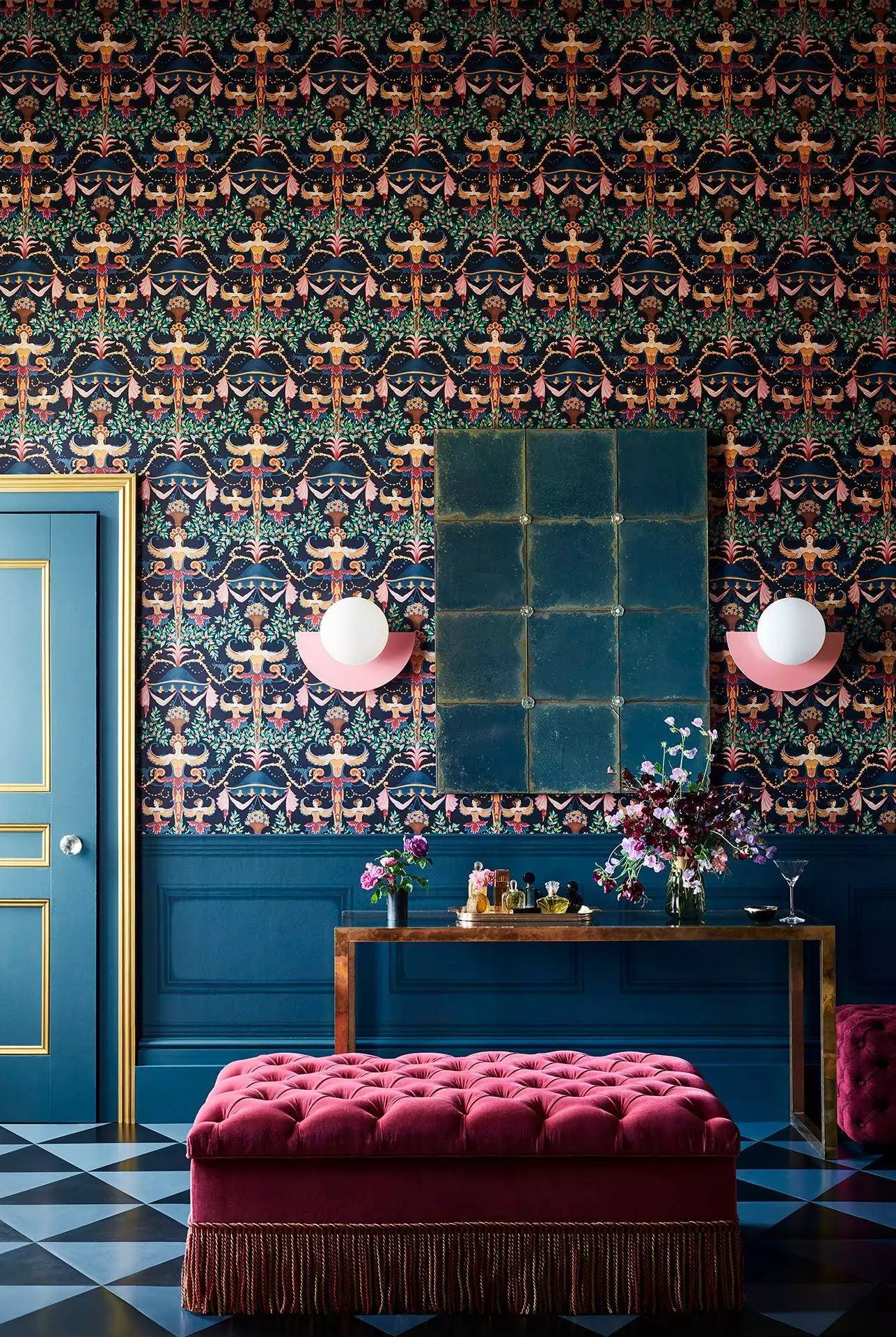 Chamber Angels - Antik - Barock Tapete - Figuren - Klassische Muster - Blau - Gold - Grün - Rot - Cole & Son