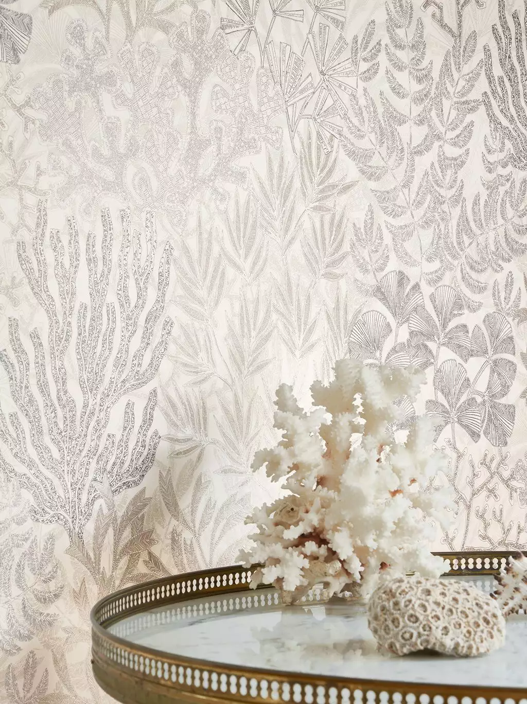 Recif, col. 30 - Blätter - Florale Muster - Creme - Gold - Silber - Casadeco