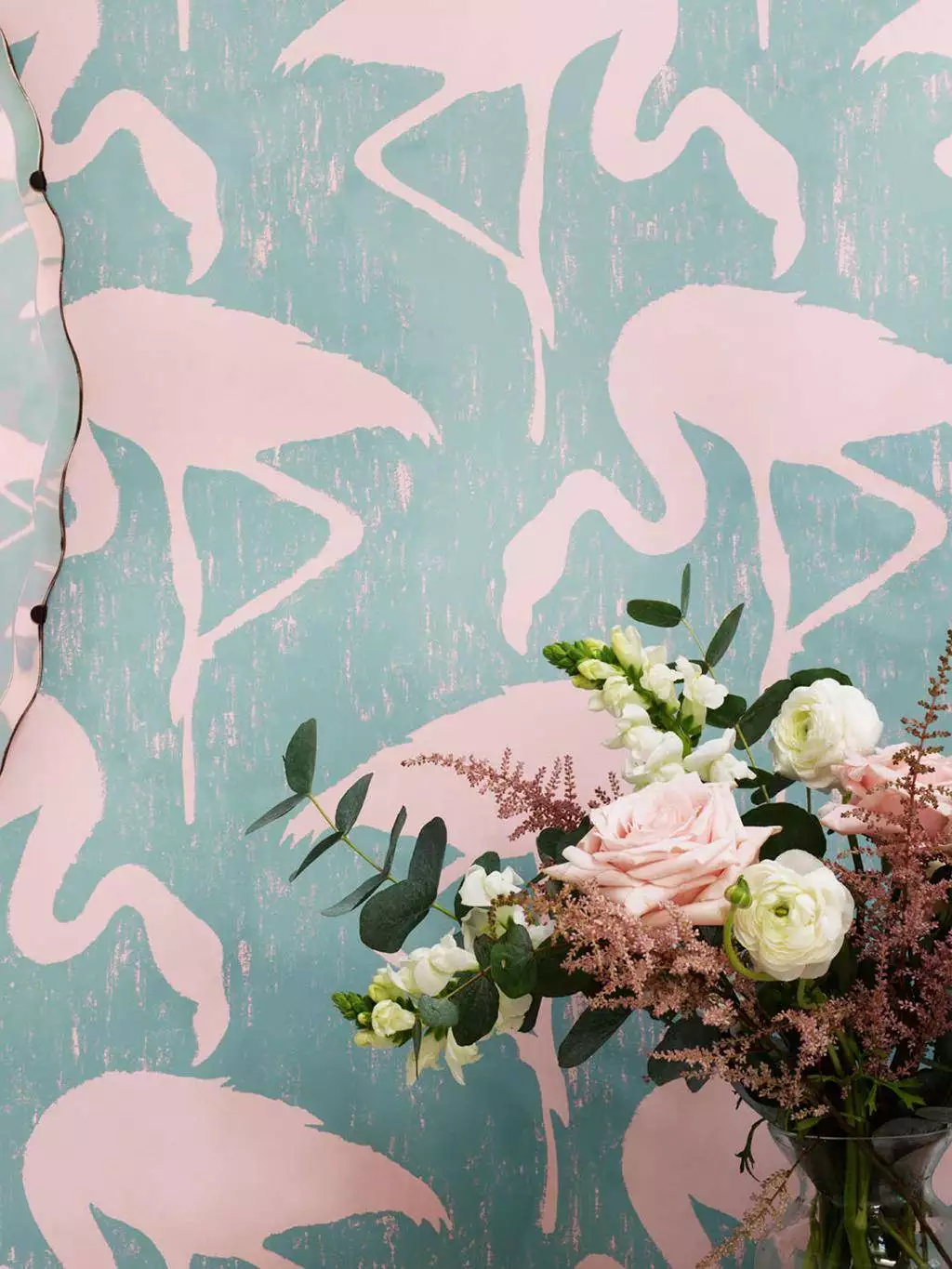 Flamingos, col. 69 - Flamingos - Tapeten mit Vogelmotiven - Hellblau - Rosa - Sanderson 