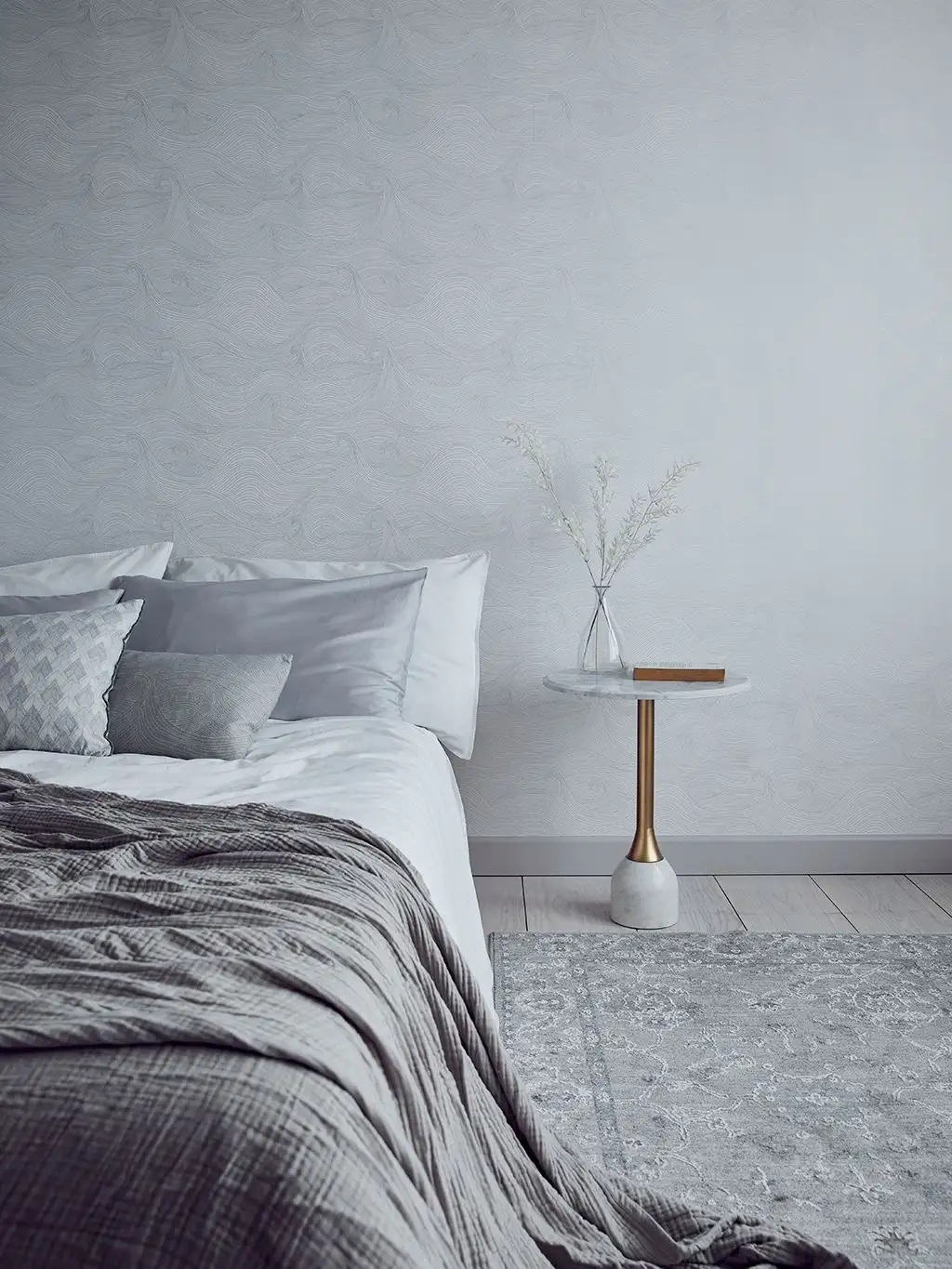 Seascape Moonlight, eco-non woven - Wellen - Silber - Weiß - Abigail Edwards