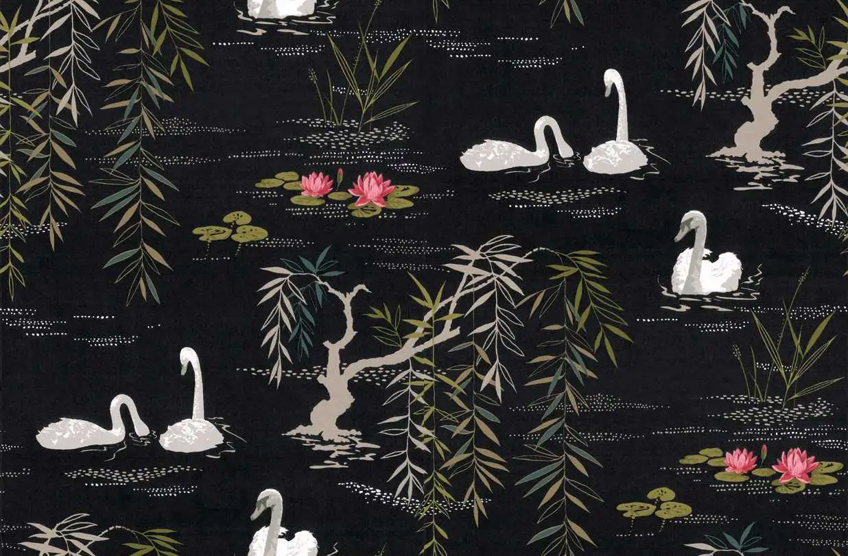 Malu, col.04 - Blumen - Blätter - Tapeten mit Vogelmotiven - Tier Tapeten - Gold - Grün - Schwarz - Türkis - Weiß - Osborne & Little