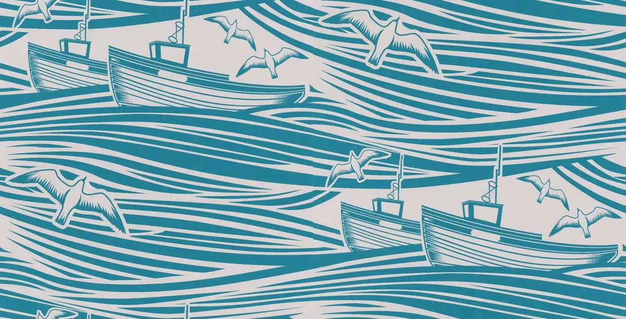 Whitby, lido - Nautic - Tier Tapeten - Wellen - Creme - Türkis - Mini Moderns